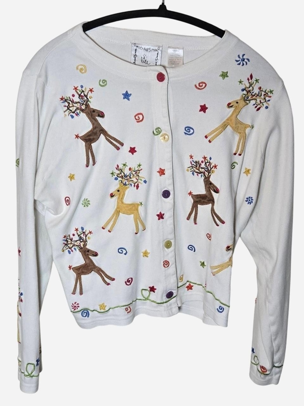 Rare 90s vintage Michael Simon lite ornate Christmas holiday cardigan sz M